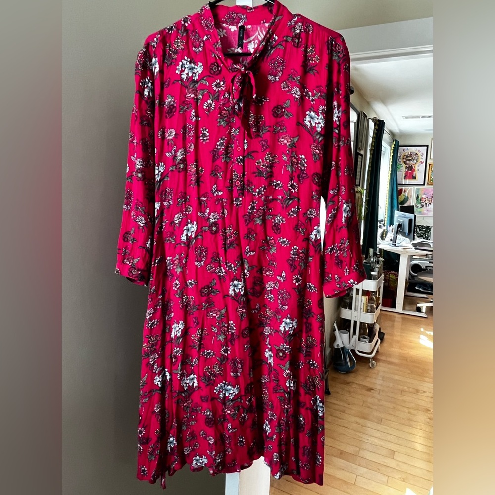 pink printed midi dress long sleeve